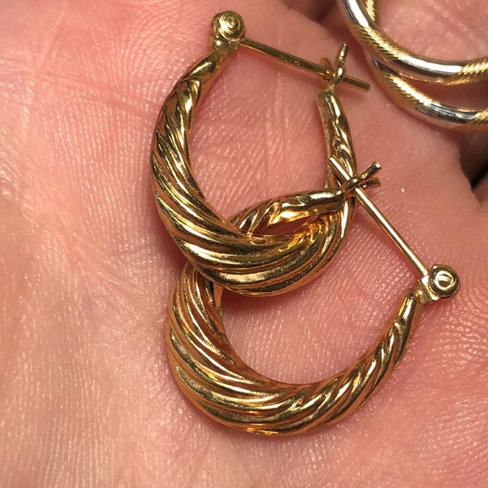 Solid gold cute twist croissant vintage hoop earrings